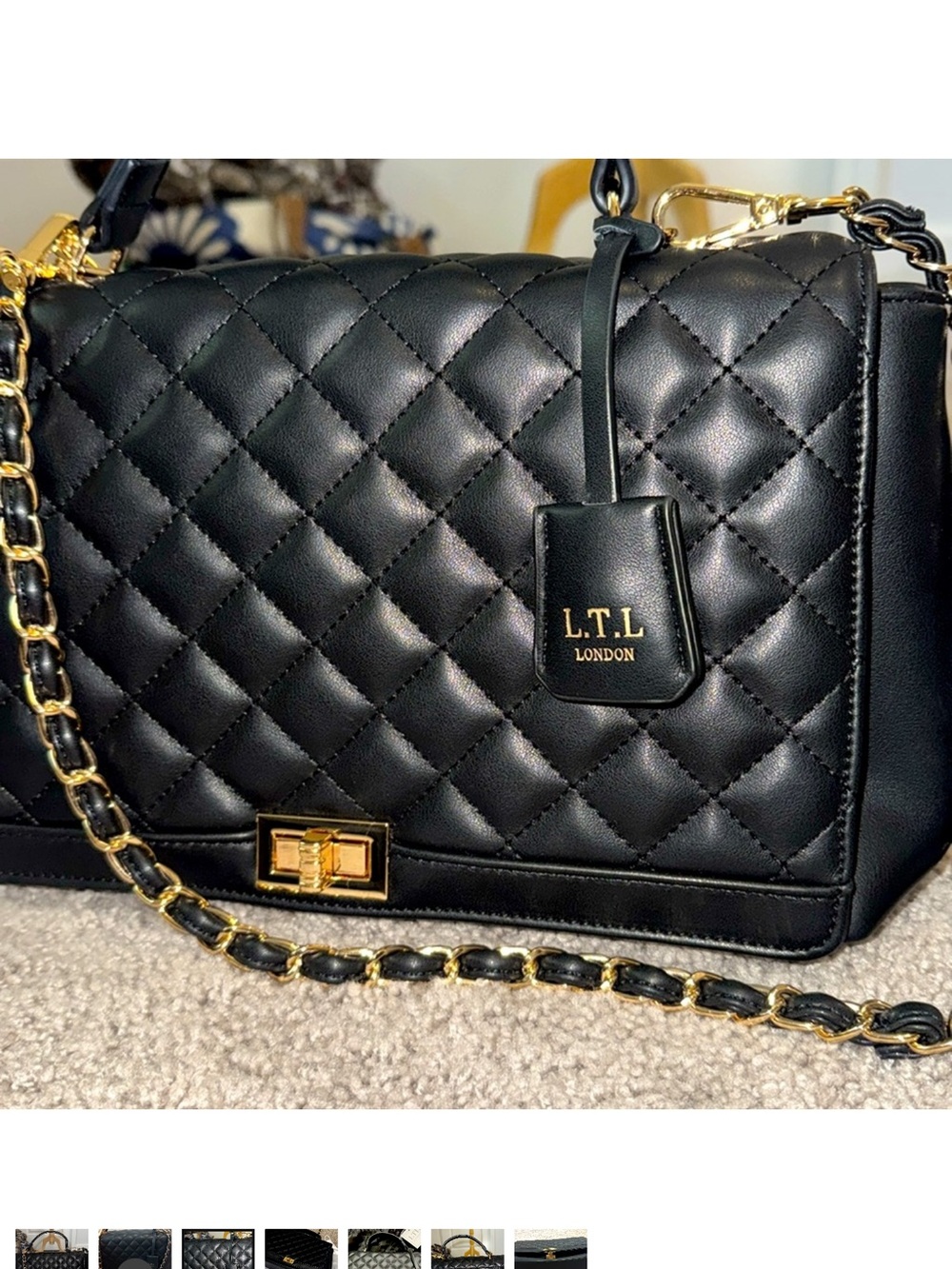 Black Quilted Chain Shoulder Bag vegan leather new no tags